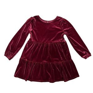 Gap Girls Velvet Long Sleeve Tiered Dress Red Delicious Size Small